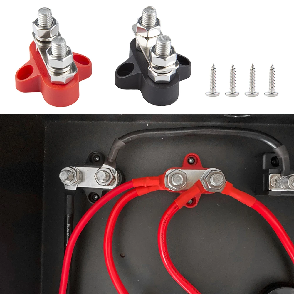 2Pcs Power Junction Block Bus Bar Single/ Dual Studs 48V Power Distribution Studs M8 per Auto Marine Car Trailer RV Boat