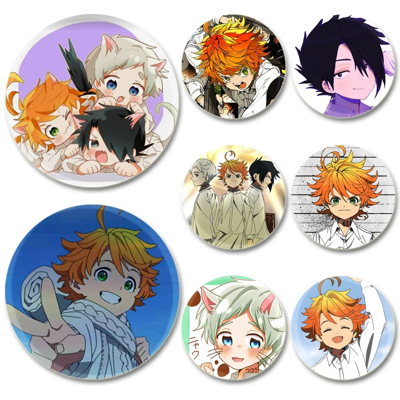 32/44mm Ray,Emma,Norman Anime Character Badge Cartoon Cosplay Cute Enamel Pins for Backpack Clothes Accessories Jewelry Hats