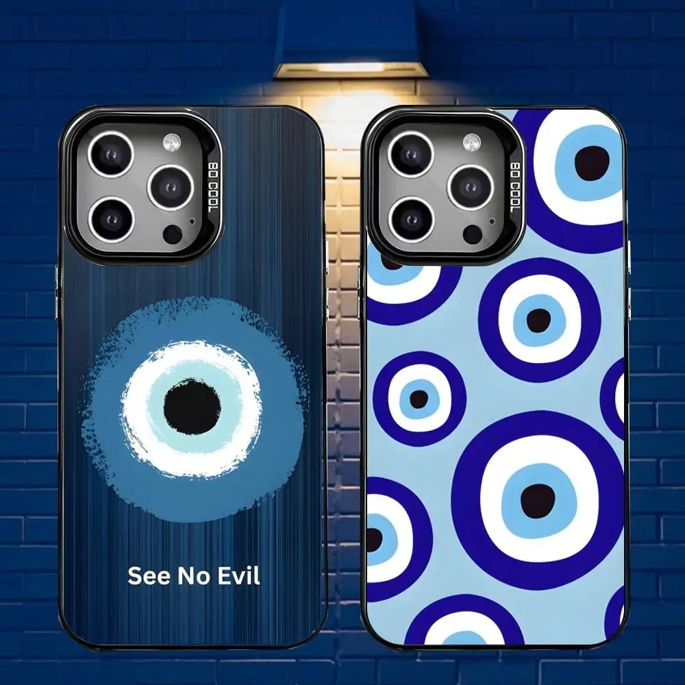 

Lucky Blue Evil Eye Phone Case For iPhone 16,15,14,13,12,11,Mini,Pro,E,MAX Gray Matte Silicone Black Cover