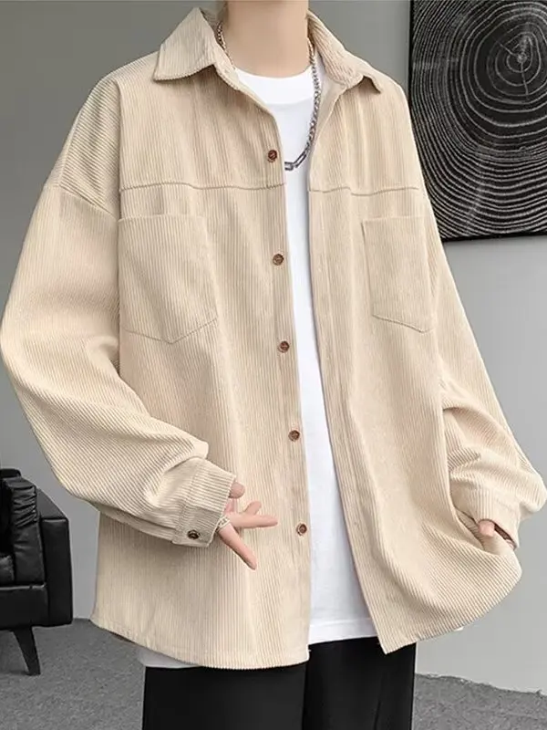 

Мужская вельветовая куртка-рубашка свободного кроя для подростков, весна-осень, повседневная, с воротником, для отдыха