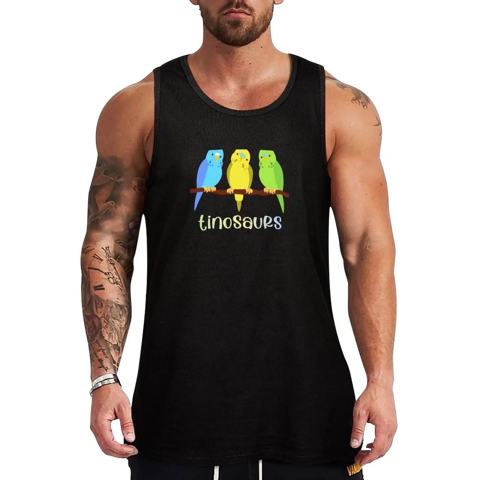 TINOSAURS: Birds are tiny dinosaurs - bright budgies (aka parakeets) in blue, yellow, and green Tank Top