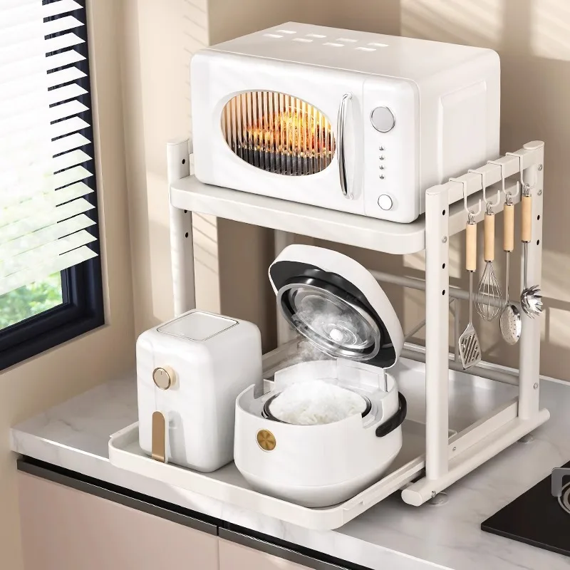 

Microwave Oven Rack Tabletop Adjustabl Microwave Stand With Pullable Tray Countertop Storage Rack For Home Kitchen Organizer