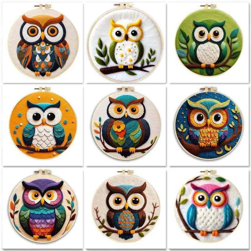

GATYZTORY Wool Felt Painting Kit For Beginners Adults Owl Animals Diy Wool Needle Felting Starter Kit Needle Felt Set With Pictu