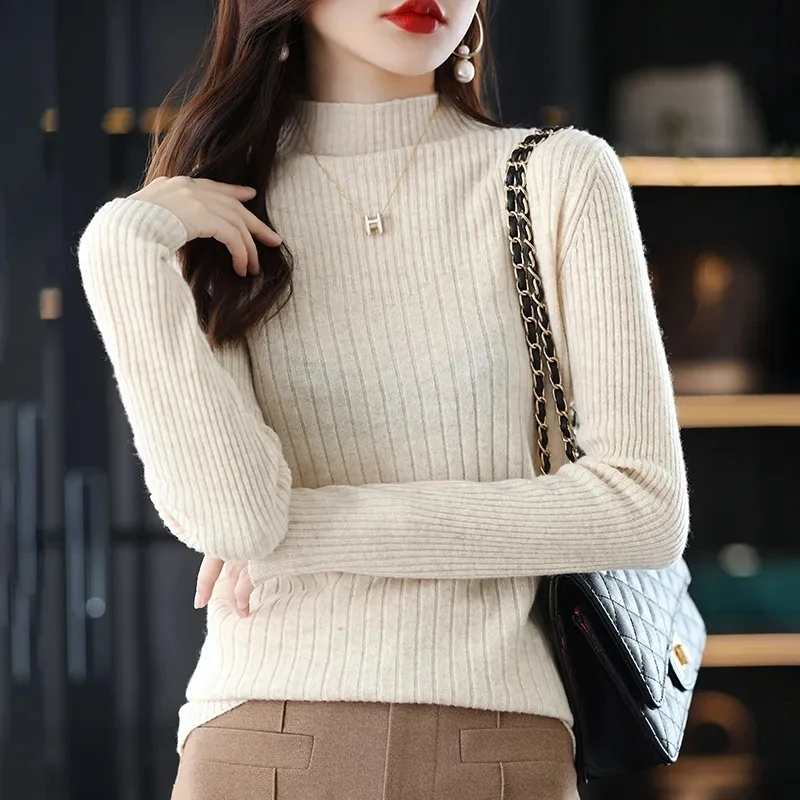 Knitting Pullover Sweater Women Solid Basic Top Turtlneck Sweater Long Sleeve Casual Slim Pullover Korean Fashion Simple Clothes