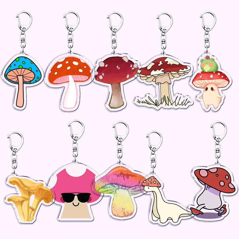 Cute Mushroom Fungi Acrylic Keychains for Accessories Bag Nature Aesthetic Pendant Keyring Jewelry Fans Friends Gifts