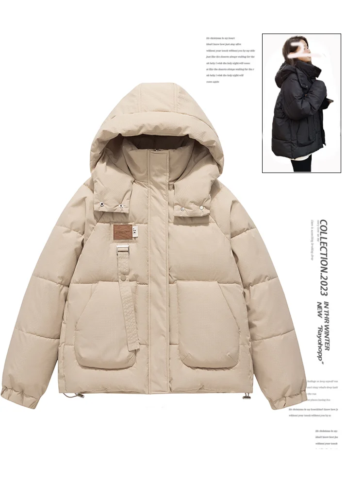 Jaqueta parka cáqui feminina, sobretudo quente, casaco grosso, vintage coreano, capuz Harajuku, manga comprida, jaqueta acolchoada, roupas de inverno