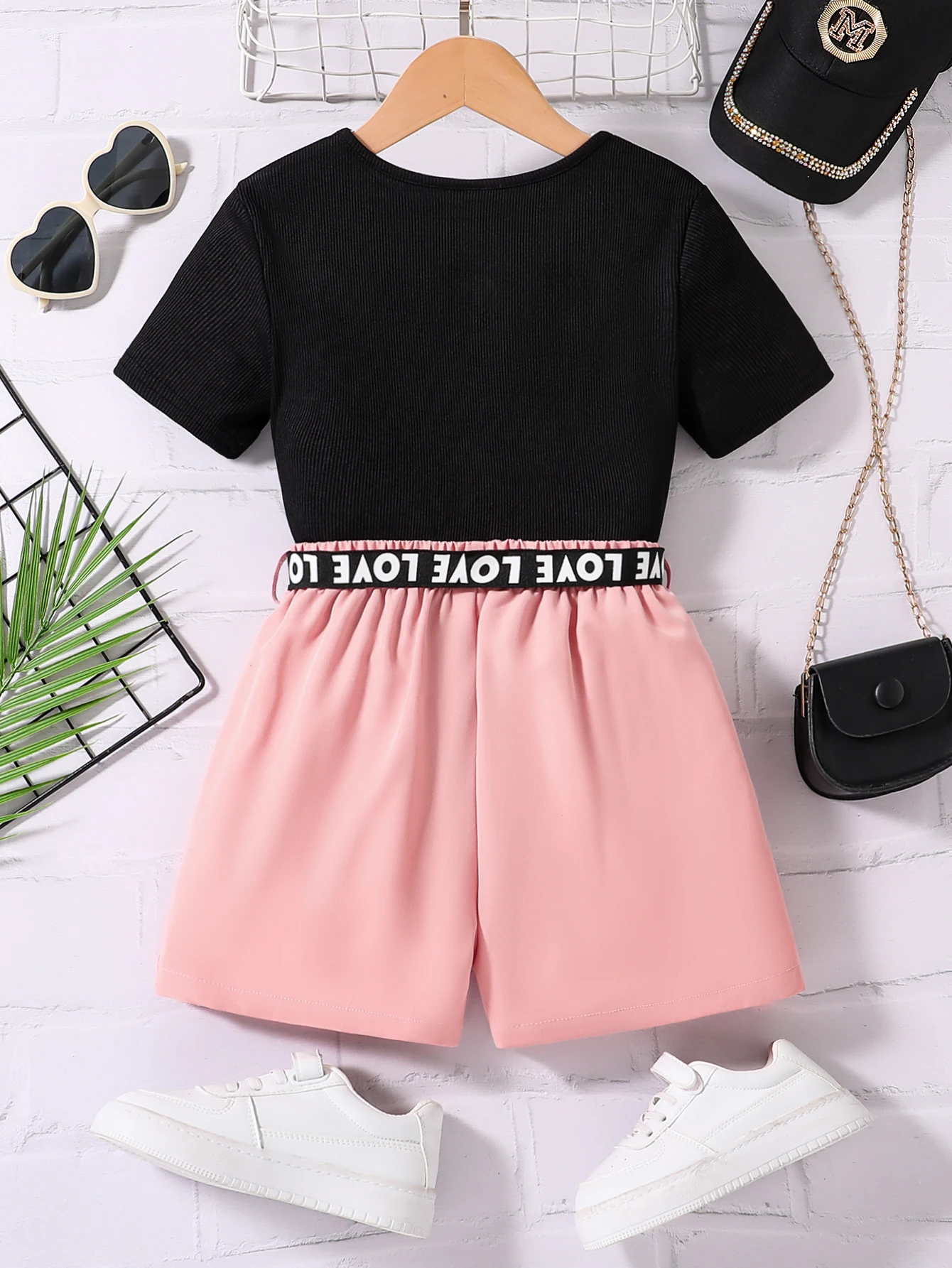 Tenue d'été 2 pièces pour filles, haut en tricot respirant de couleur unie et ensemble short Cargo rose, nouvelle collection 2025 |   Vêtements décontractés et chics pour filles