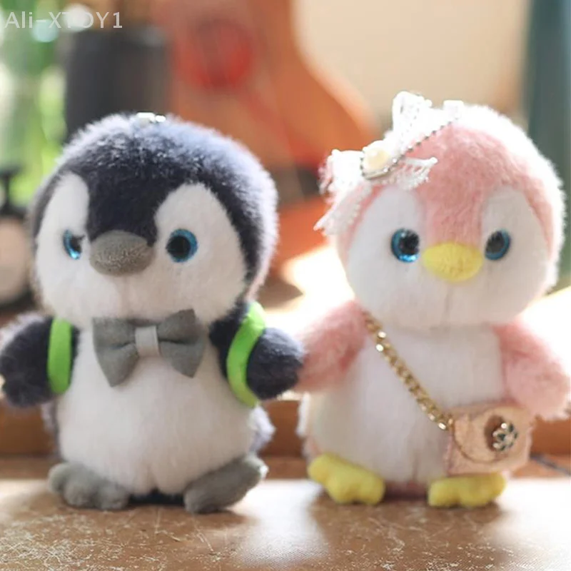 Funny Cute Backpack Bow Penguin Plush Dolls Soft Ragdoll Keychain Pendant Bag Hanging Ornaments Keyrings Stuffed Toys Kids Gifts