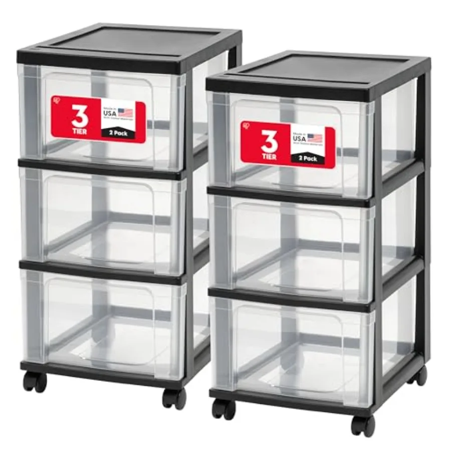 

Plastic 3-Drawer Storage Organizer Rolling Cart with Wheels Casters 2-Pack for Classroom Art Supplies Bathroom Dorm Bedroom Lau