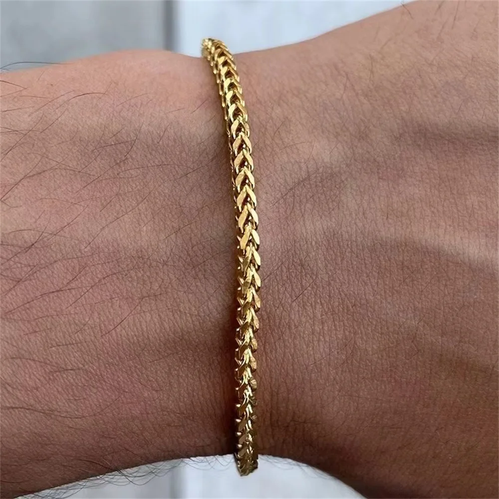 3mm Edelstahl Geometrisches Quadratisches Kubanisches Armband Einfaches Herrenarmband Trendiger Schmuck Armband für Damen Accessoires – Detail 1