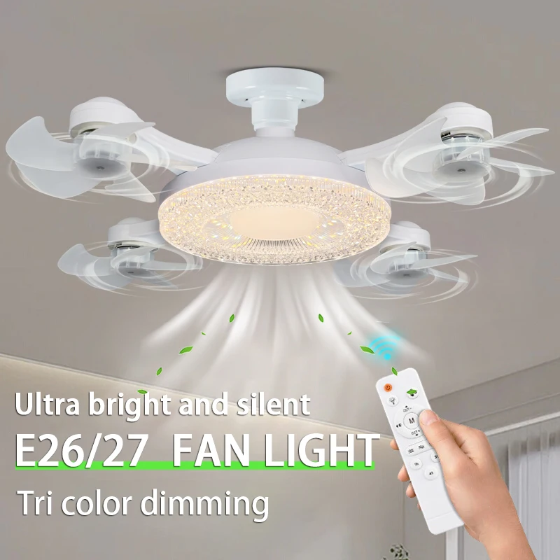 

Подвесной светодиодный потолочный вентилятор 2-в-1, многоголовочный, с дистанционным затемнением, 50-60 Вт, бесшумный 3-скоростной большой вентилятор, подходит для гостиных