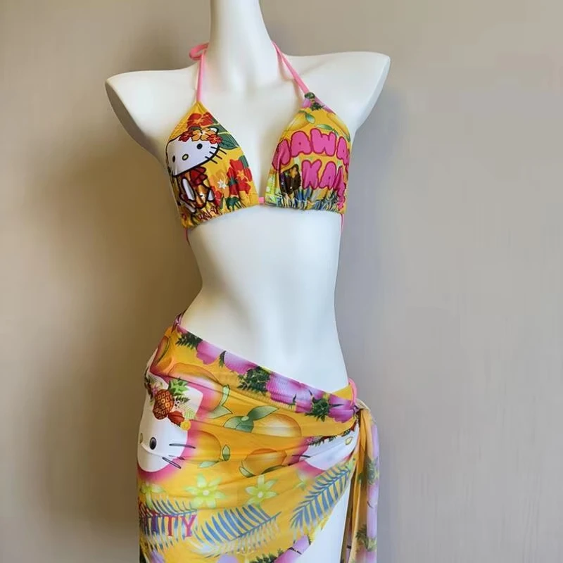 

Комплект из 2/3 предметов: купальник Sanrio Hello Kitty, креативный, милый, мультяшный, для термальных источников, модный, для вечеринок у бассейна, кавайный, для студенток, с открытой спиной