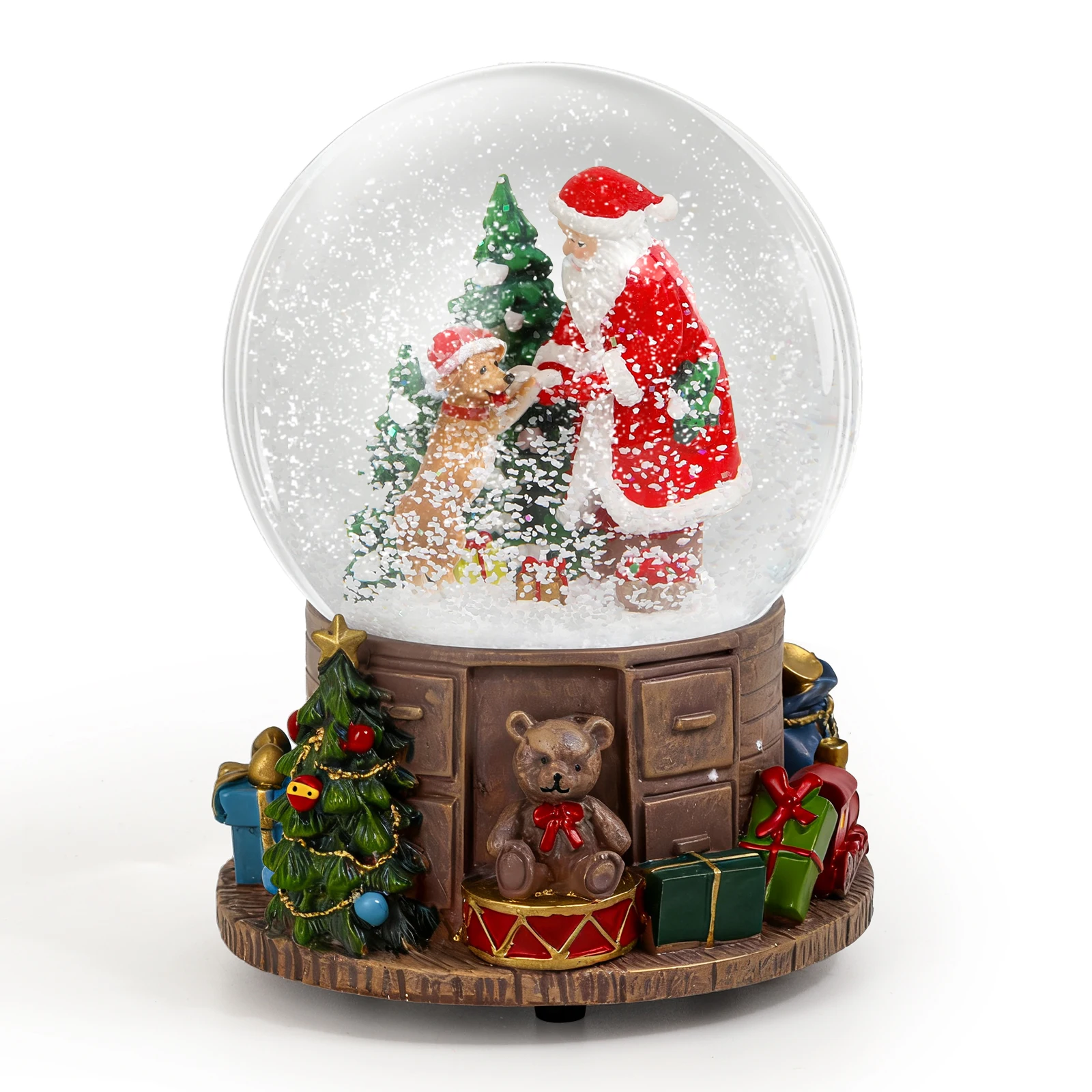 

Christmas Snow Globe with Santa Claus and Dancing Dogs Scene, Holiday Decorations for Home, Festive Gift for Kids and Children