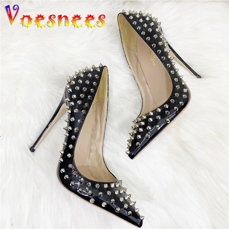 Celebrity Star High Heels 12CM Pointed Thin Heel Single Shoes Shallow Mouth Rivet Women Pumps 2023 New Unique Design Stilettos