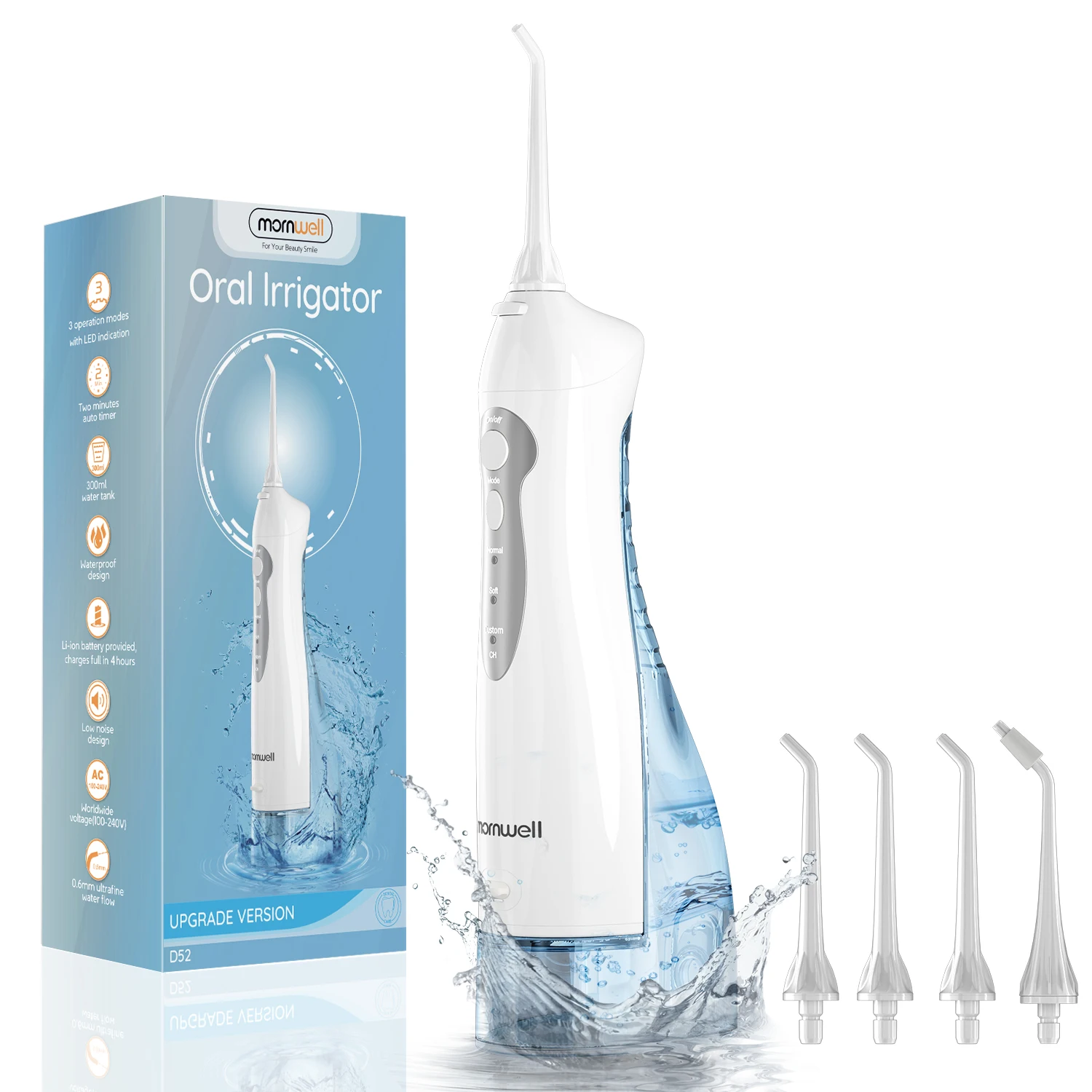 Water Flosser 3 Modes Oral Irrigator Rechargeable Portable Water Pick Dental for Teeth 300ML Water Tank Waterproof Teeth Cleaner