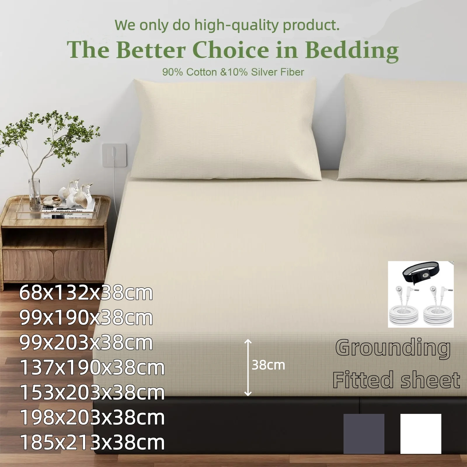 

Grounding Fitted sheet10% Silver Fiber Earth Grounded Bed Sheets for Improved Sleep,Washable,antibacterial,soft,recover energy