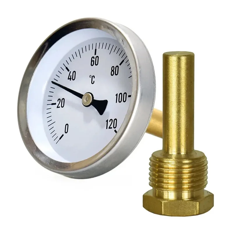M12K-Water Temperature Gauge 1/2Inch Screw-In Buffer Boiler Heating 120° C 2Pcs With Copper Sheath