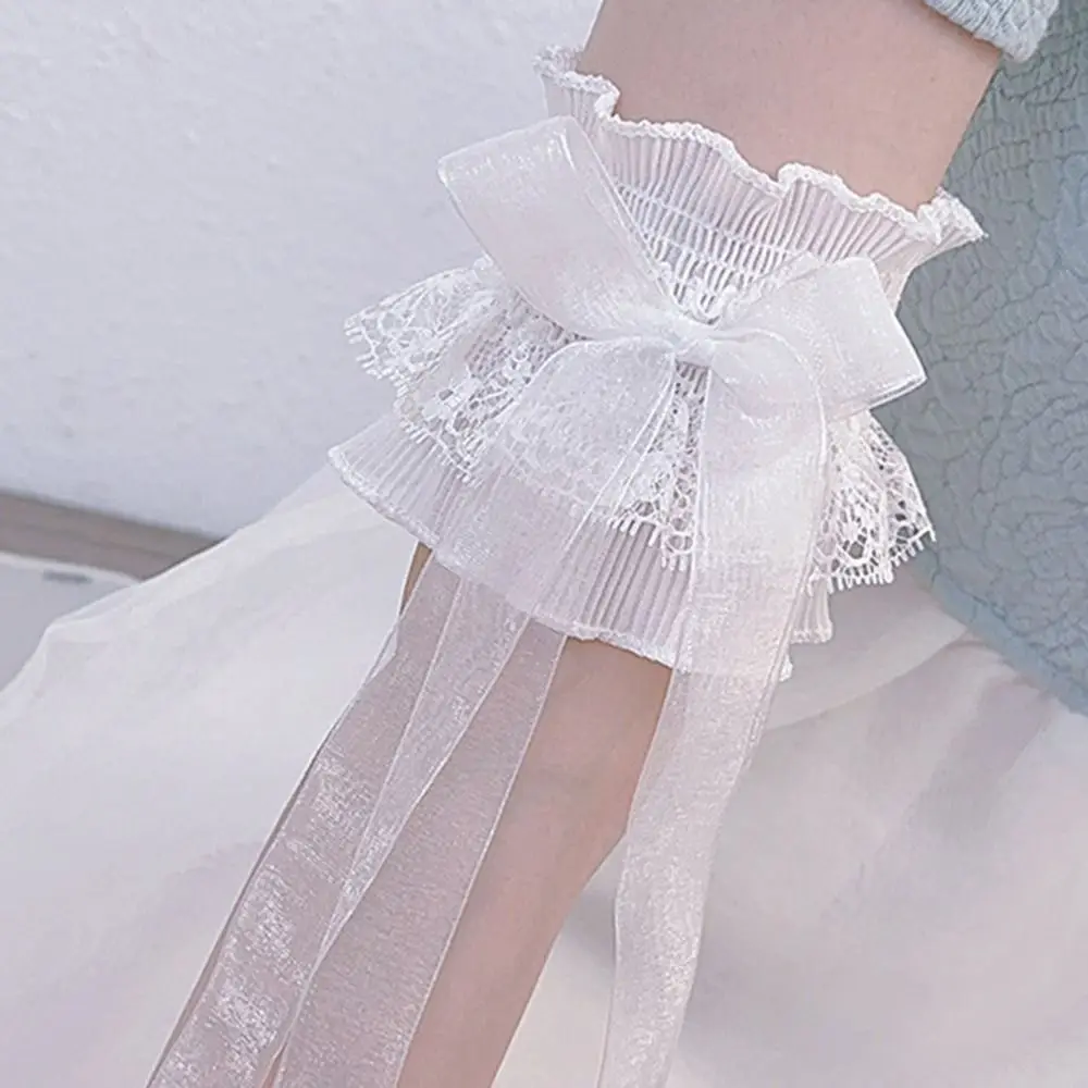 Arm Warmers Bowknot Arm Sleeve Hand Sleeve Ruffled Floral Layered Lace Arm Cover Elastic Oversleeves Wrist Cuffs Bridal view 4