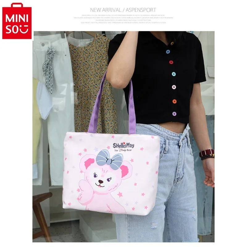 

MINISO Disney Cartoon Duffy Bear Canvas Student Handbag Women's Simple Casual Sweet Crossbody Bag