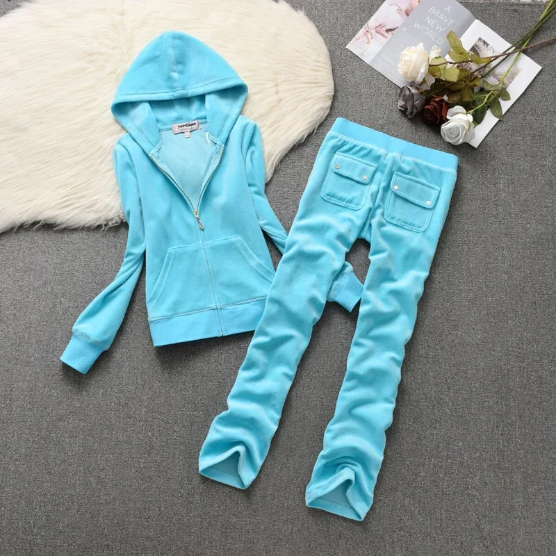 Velvet Tracksuit Women\'s Two Piece Set Sporty Sweatshirts And Sweatpants Solid Casual Sports Suit Jogger Workout Clothing Y2K