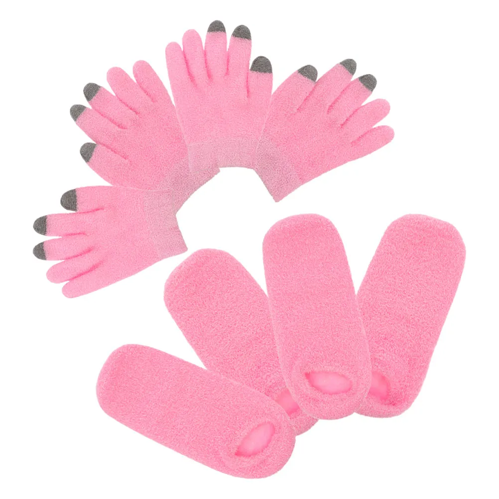 

2Pairs Touchscreen Gloves Moisturizing Hand and Feet Care Set Yarn Warm Gloves for Dry Hands Spa Gel Socks Light