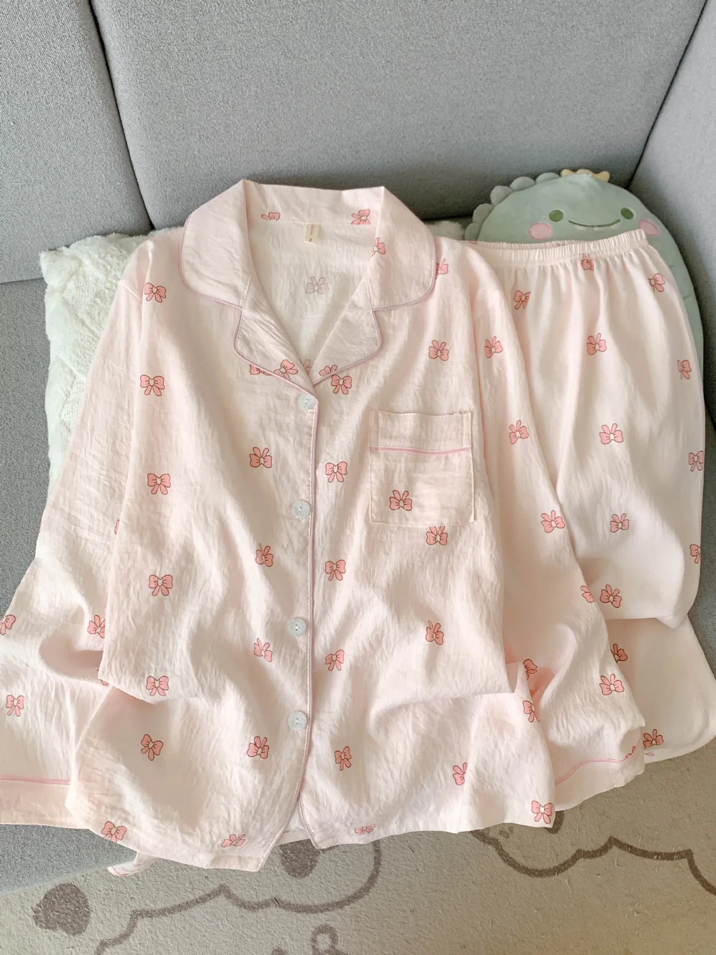 Neu eingetroffen im Frühling/Herbst: Langarm-Pyjama-Set aus Baumwolle mit Wolkenmuster für Damen. Entzückende Nachtwäsche im herzförmigen Stil, Homewear Se – Detail 14