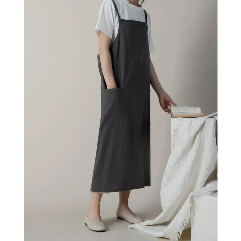 Kitchen Apron Extended Breathable Art Kitchens Work Aprons with Pocket Baking Adjustable Waterproof Cotton Twist Overalls