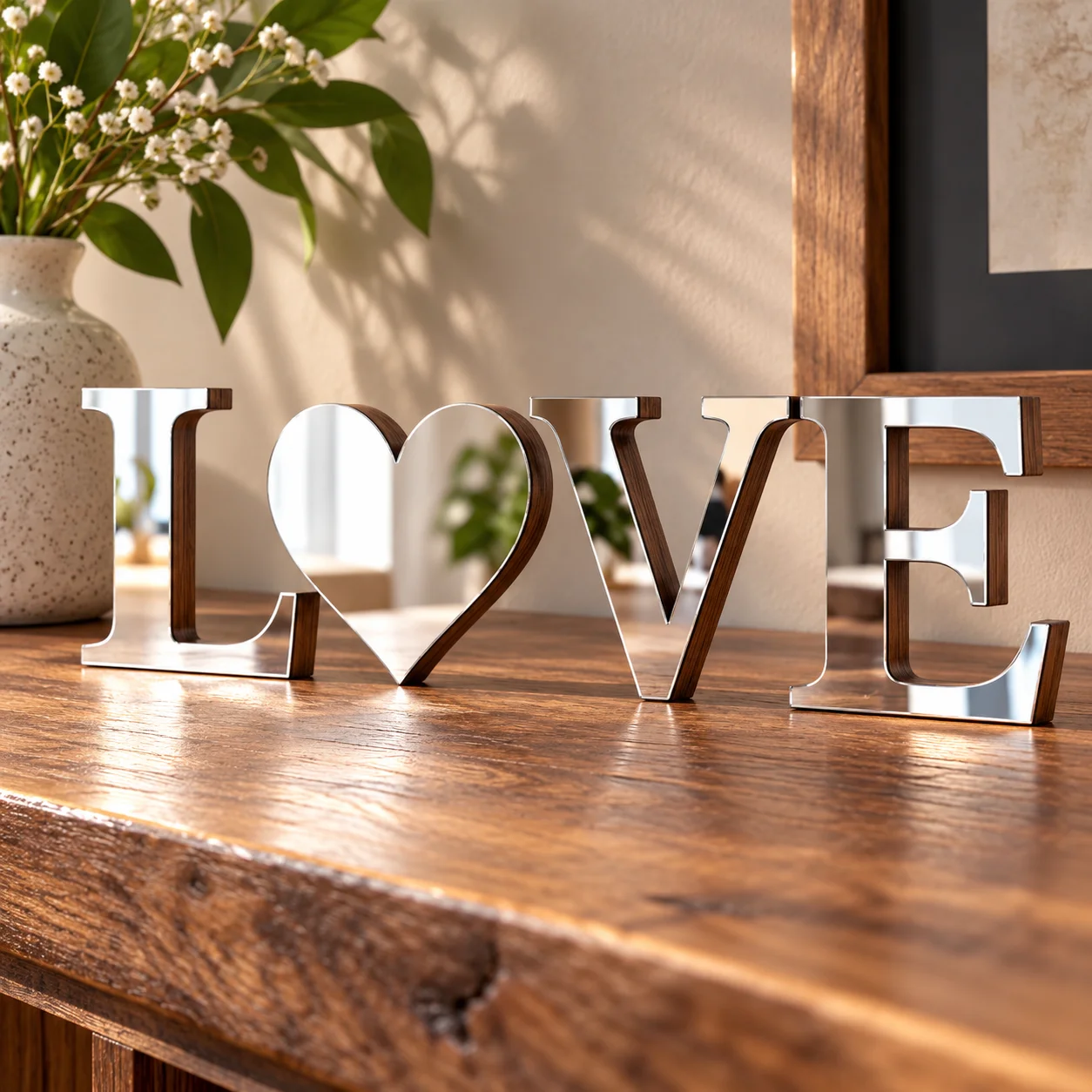 Silver Mirror Acrylic Letters with Wood Backing,A-Z 0-9 2D Alphabet Initials for Wedding Birthday Party Table Home Decor