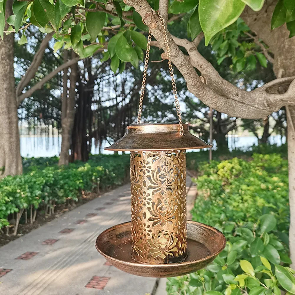 Hanging Solar Bird Feeder 5V 0.6W Metal Construction for Patio Lawn Terrace Garden Illuminates 6 12 Hours 20x20x20cm
