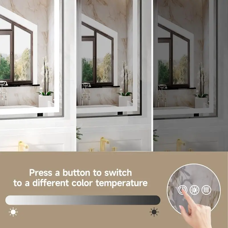 مرآة فضية سوداء صديقة للبيئة مقاس 48 × 40 مع شرائط إضاءة LED مزدوجة وإضاءة أمامية وخلفية #4