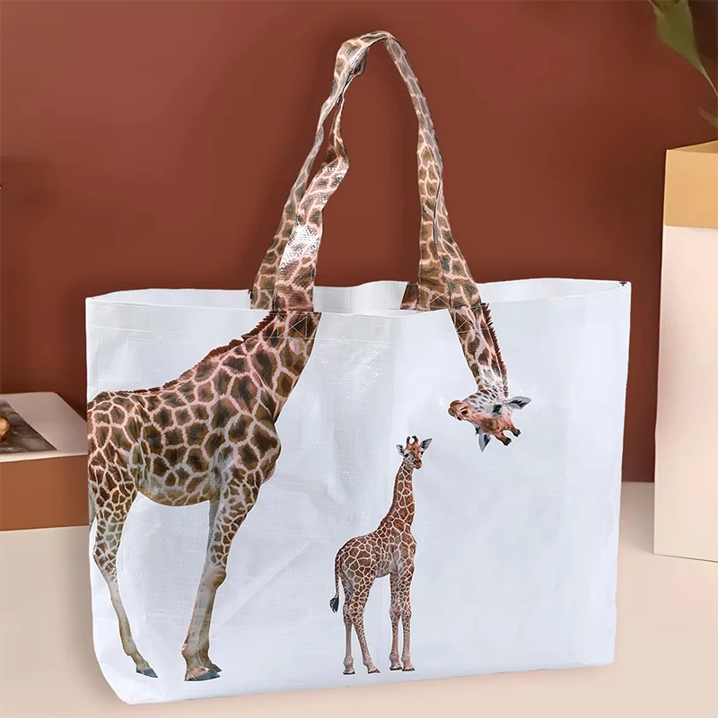 

Hand-held Woven Bag Brand Creative Giraffe Flamingo Coated Waterproof Storage Large Capacity Lightweight Plastic Shopping Bag