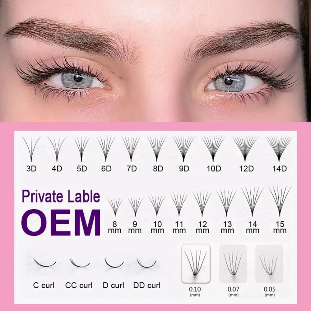 1200/800 Fan PBT Hybrid Premade Russian Volume Fan Sharp Pointy Stem Premade Lashes Extension Thin Root XL Tray Lash