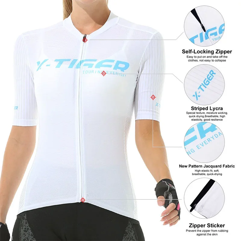 X-TIGER Women Cycling Jersey Slim Fit Bike Shirt Quick-Dry Breathable Reflective Ladies Biking Jersey Bicycle Shirt Simple Style