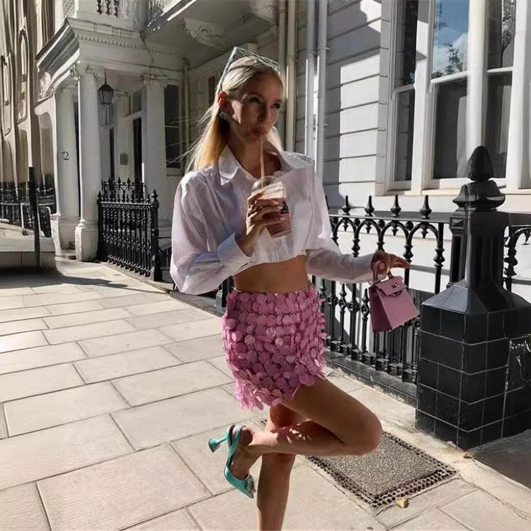 

Punk Style Sequin Skirt Street Snap Sexy Half-length Skirts 2026 New Style mid Waist Design Batwing Shape PVC Fabric