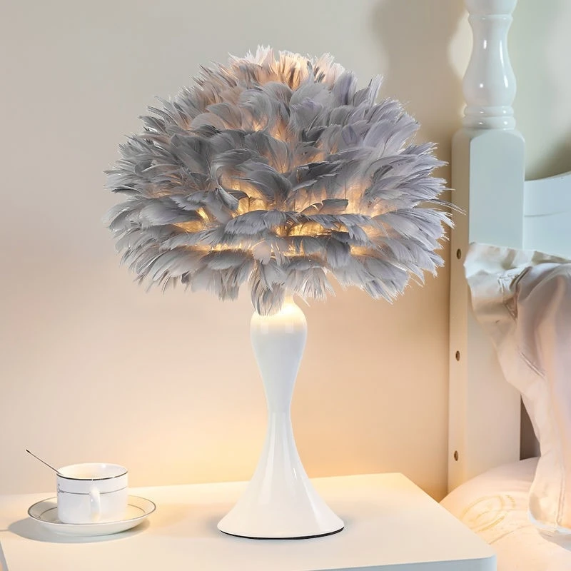 APRIL Modern Table Lamp LED Creative Design Fashion White Feather Desk Light for Home Living Room Girl‘s Bedroom Bedside Decor