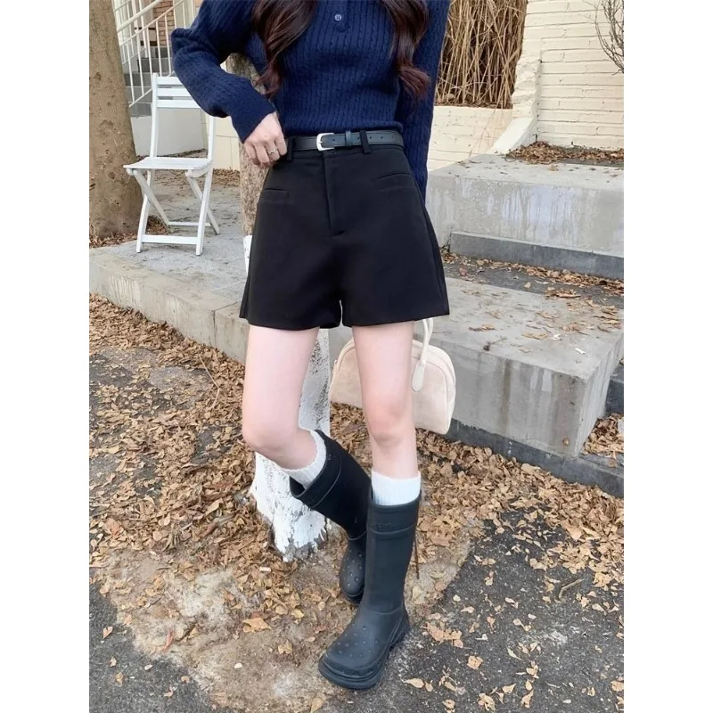 القهوة الملونة الصوفية عالية الخصر ألف خط المرأة الخريف والشتاء الخارجي التمهيد السراويل التخسيس فضفاض مستقيم السراويل غير رسمية