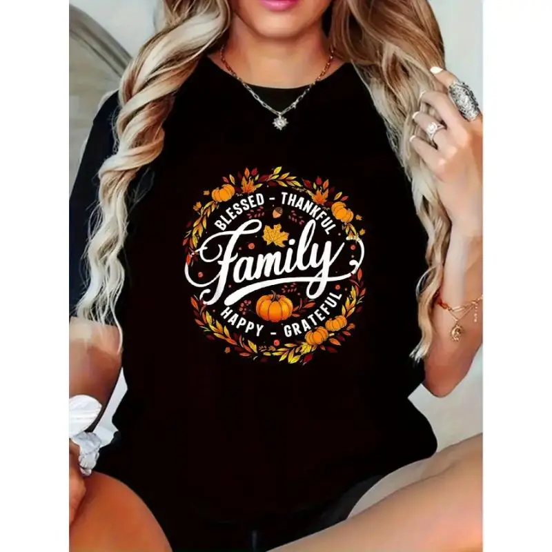 

Family T-Shirt Blessed Thankful Graphic Tee Unisex Autumn Fall Apparel Grateful Family Gift Thanksgiving Vibes