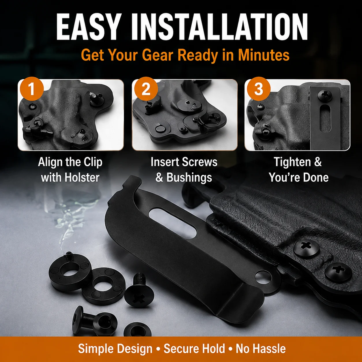 1 Set Stainless Steel KYDEX IWB HOLSTER CLIPS K Sheath Waist Clip Accessories Knife Scabbard Back Clip KYDEX Carrying Belt Clip