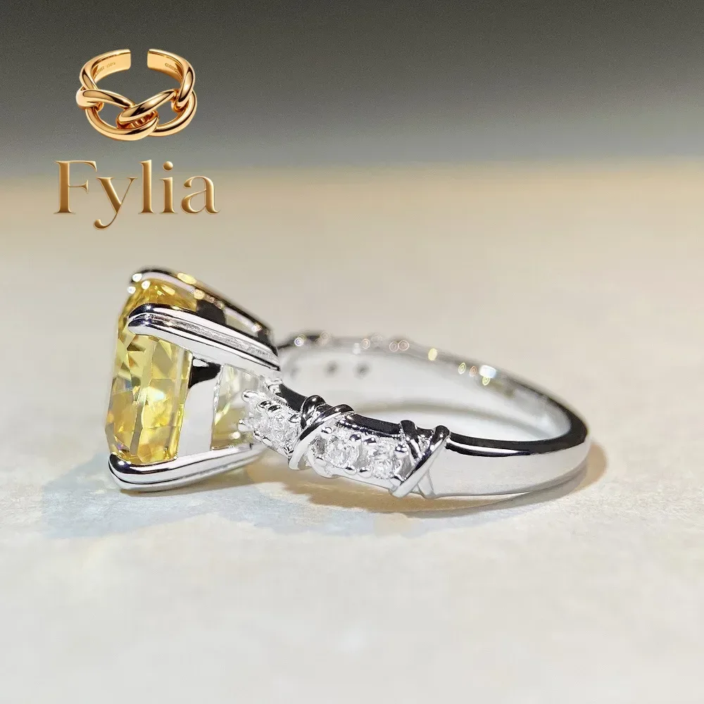Fylia Jewelry   High - End PT950 Platinum White Gold Ring for Her, Yellow Diamond with Ice Flower Cut