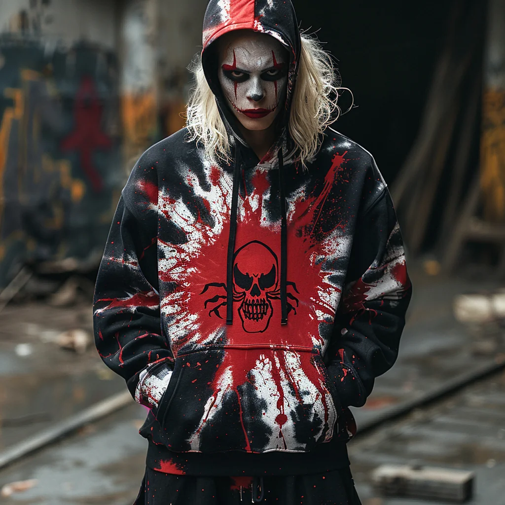 Men's casual plus size sportswear 2024 Halloween clown print pullover hooded sweatshirt Winter men's sportswear Gothic sweatshir