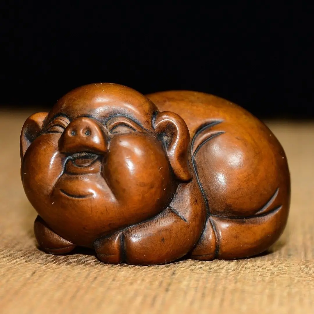 

Резная деревянная статуэтка толстяка-поросенка ручной работы, настольное украшение, декор для дома, поделки, декор для чайной церемонии