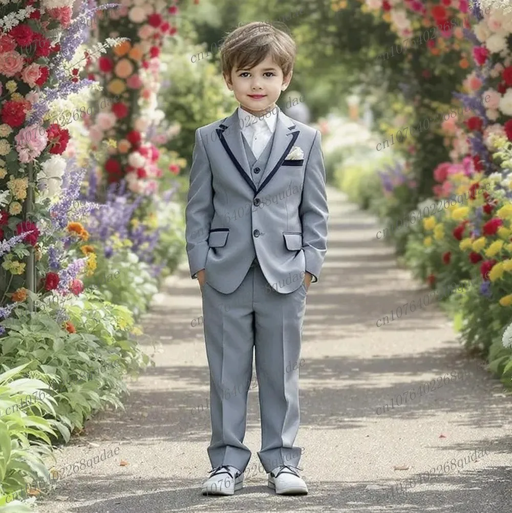 Customize Grey And Black Boy's Suit Formal Kids Tuxedo Toddler Children Clothes Boys Attire 3 Piece Set Jacket Vest Pants