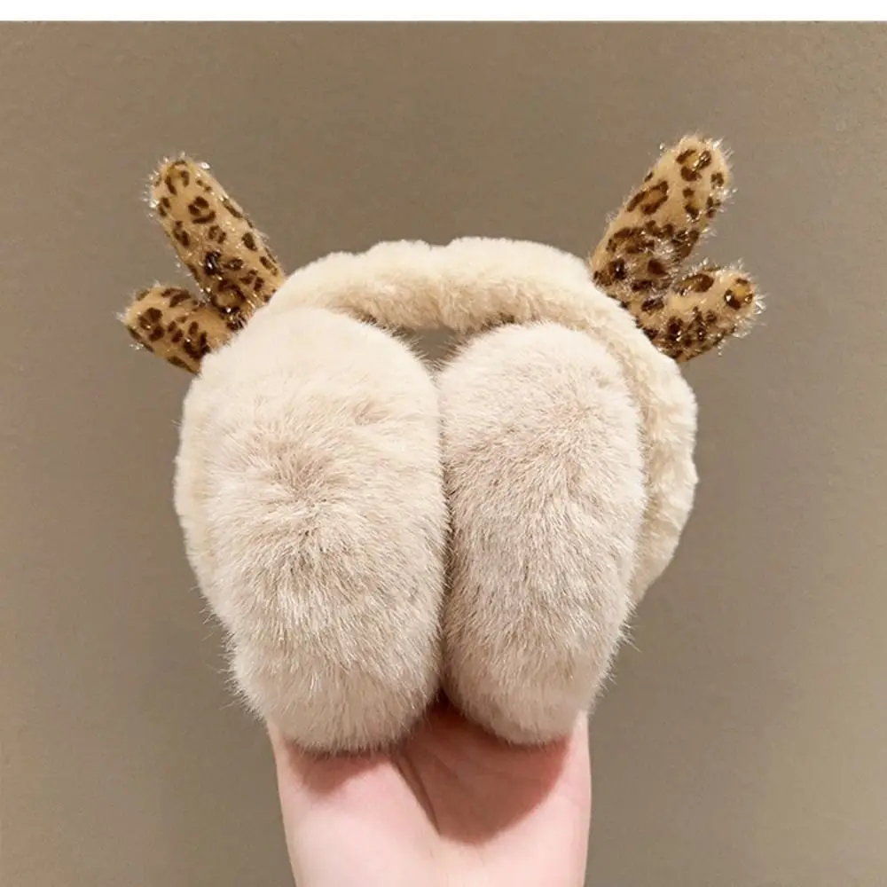 Fashion Ear Cap Plush Earmuffs Deer Antler Leopard Print Winter Earmuffs Keep Warmer Ear Warmers Imitation Fur Ear Cover Riding