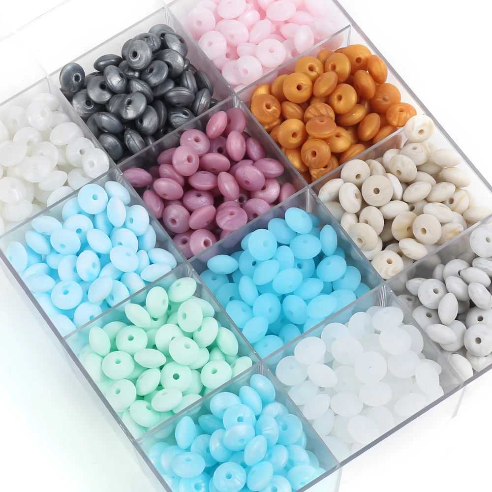 50Pcs/Bottled Silicone Teether Beads 12mm Colorful Lentil Bead Set DIY Baby Pacifier Chain Bracelet Jewelry Making Care Chew Toy