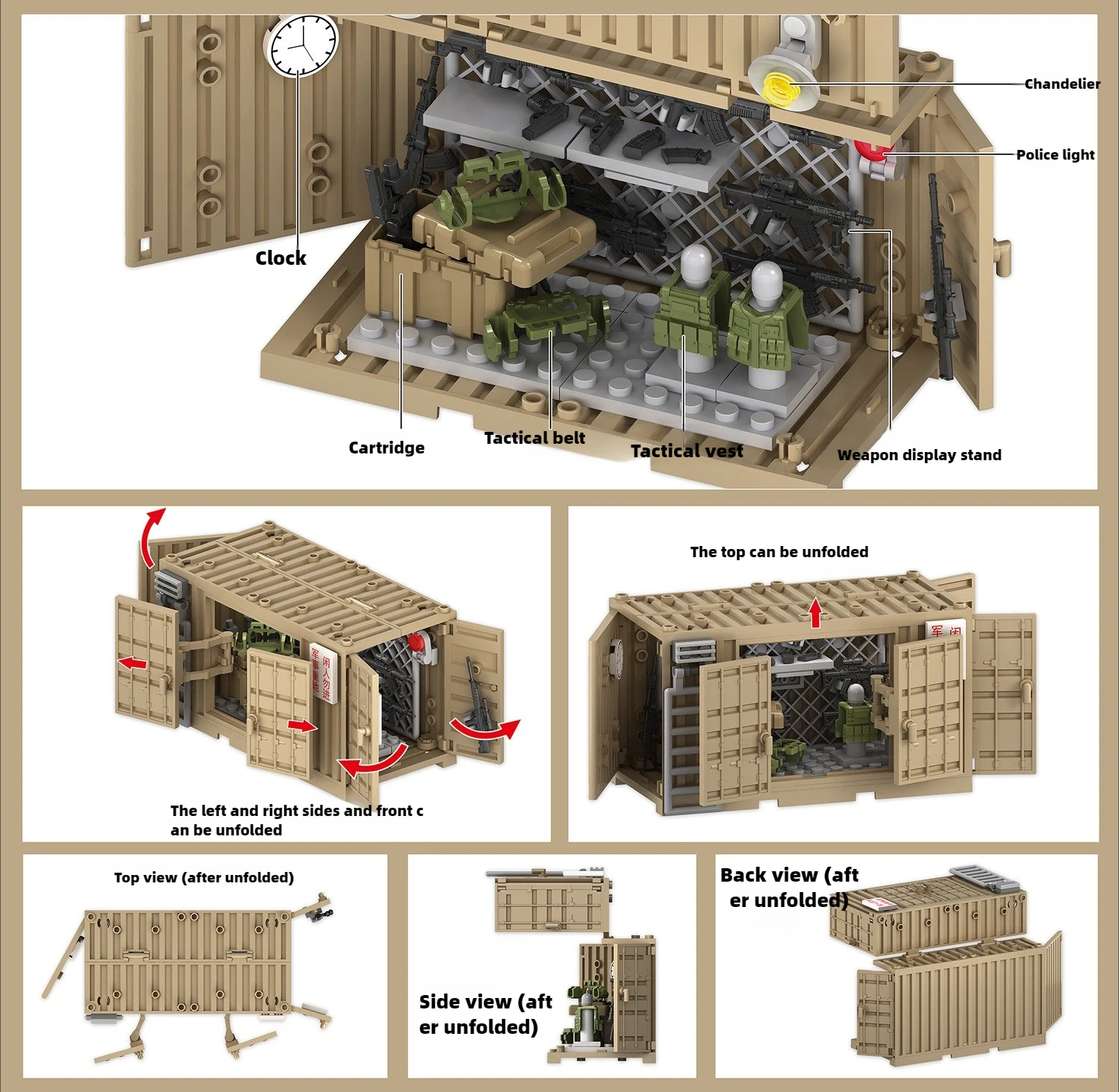 MOC Building Block Military Scene Construction Container Camp Weapon Equipment Warehouse Dormitory Fire Pump Room Brick Toy