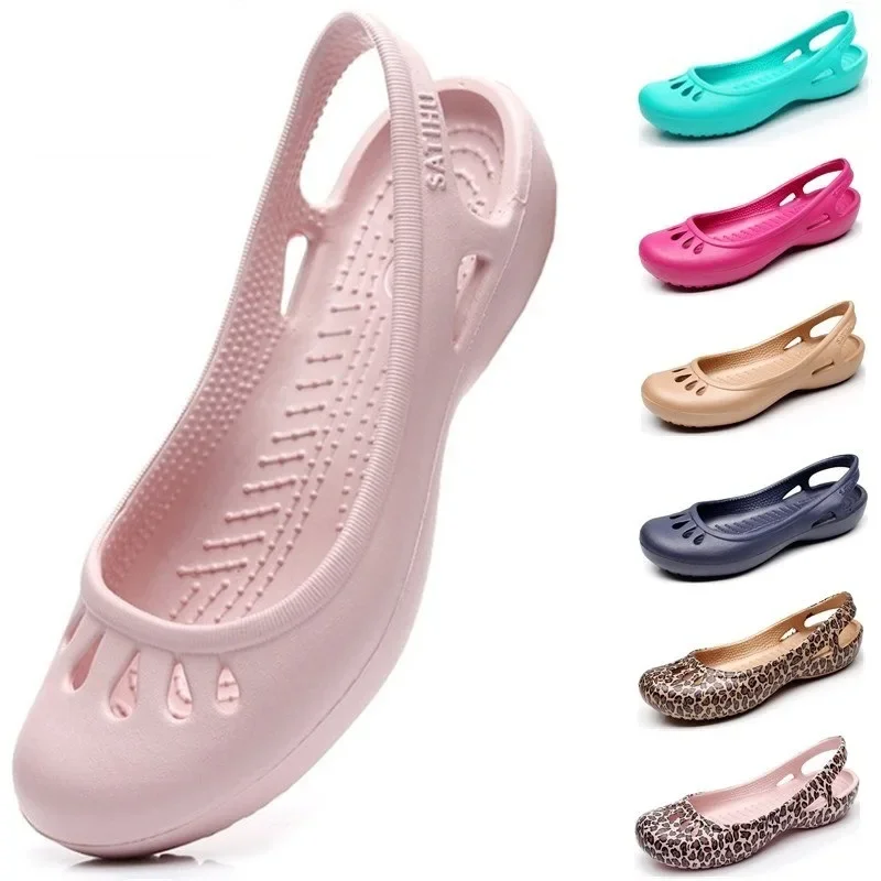 2022 Summer Nurse Shoes Flat-heeled Hole Shoes Baotou Sandals Plastic Sandals Student Beach Shoes Eva Garden Shoe