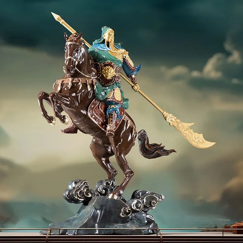 Zhu Bingren Copper‑Loyal‑Hero‑Eternity Guan‑Gong Brass‑Statue Home‑Decor Ornament For Living‑Room Office Collectible Gift