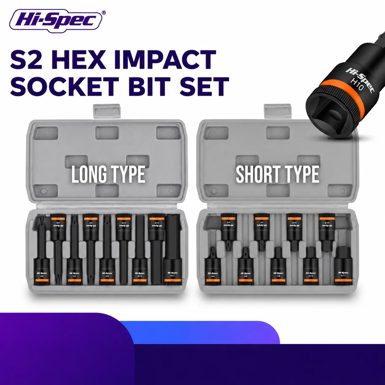 

1/2 Inch Hex Socket Bit Set S2 Steel Extended Impact Driver Bits Power Drill Hex Wrench Tool Kit