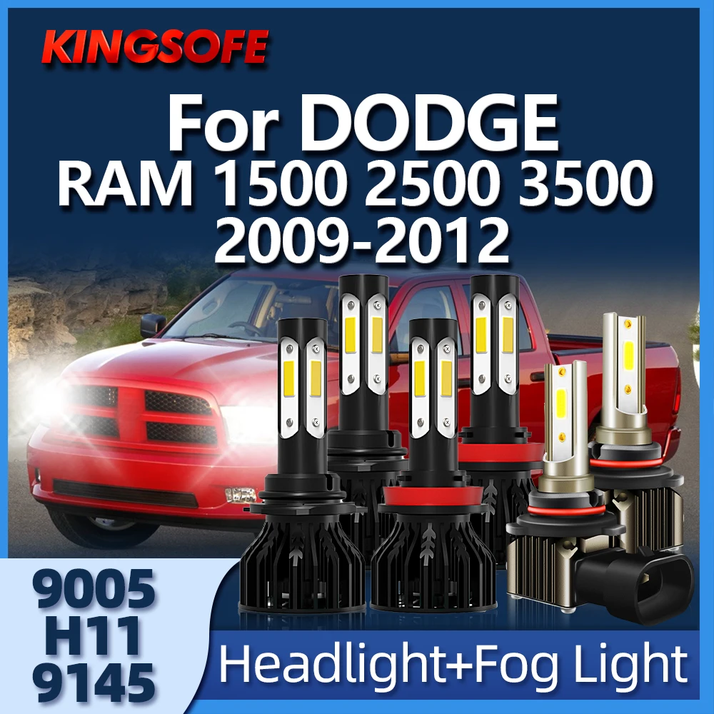 

KINGSOFE 2/6Pcs LED Headlight 9005 H11 9145 High Low Beam Fog Lamp 6000K Fit For DODGE RAM 1500 2500 3500 2009 2010 2011 2012