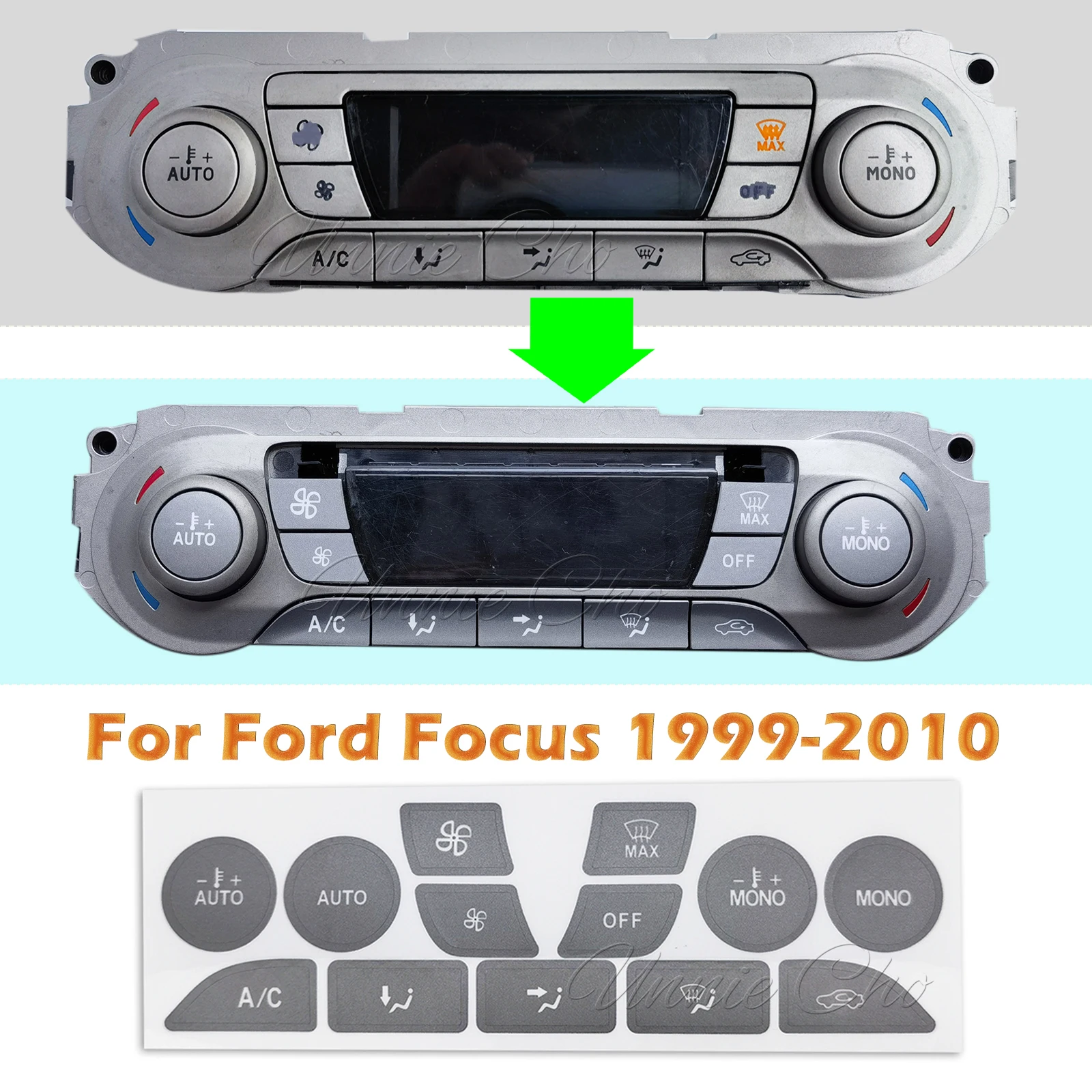 Naklejka na przycisk Ford Focus do Ford Focus 2 MK2 Akcesoria Srebrne winylowe naklejki naprawcze klimatyczne do deski rozdzielczej MK1 MK III Air
